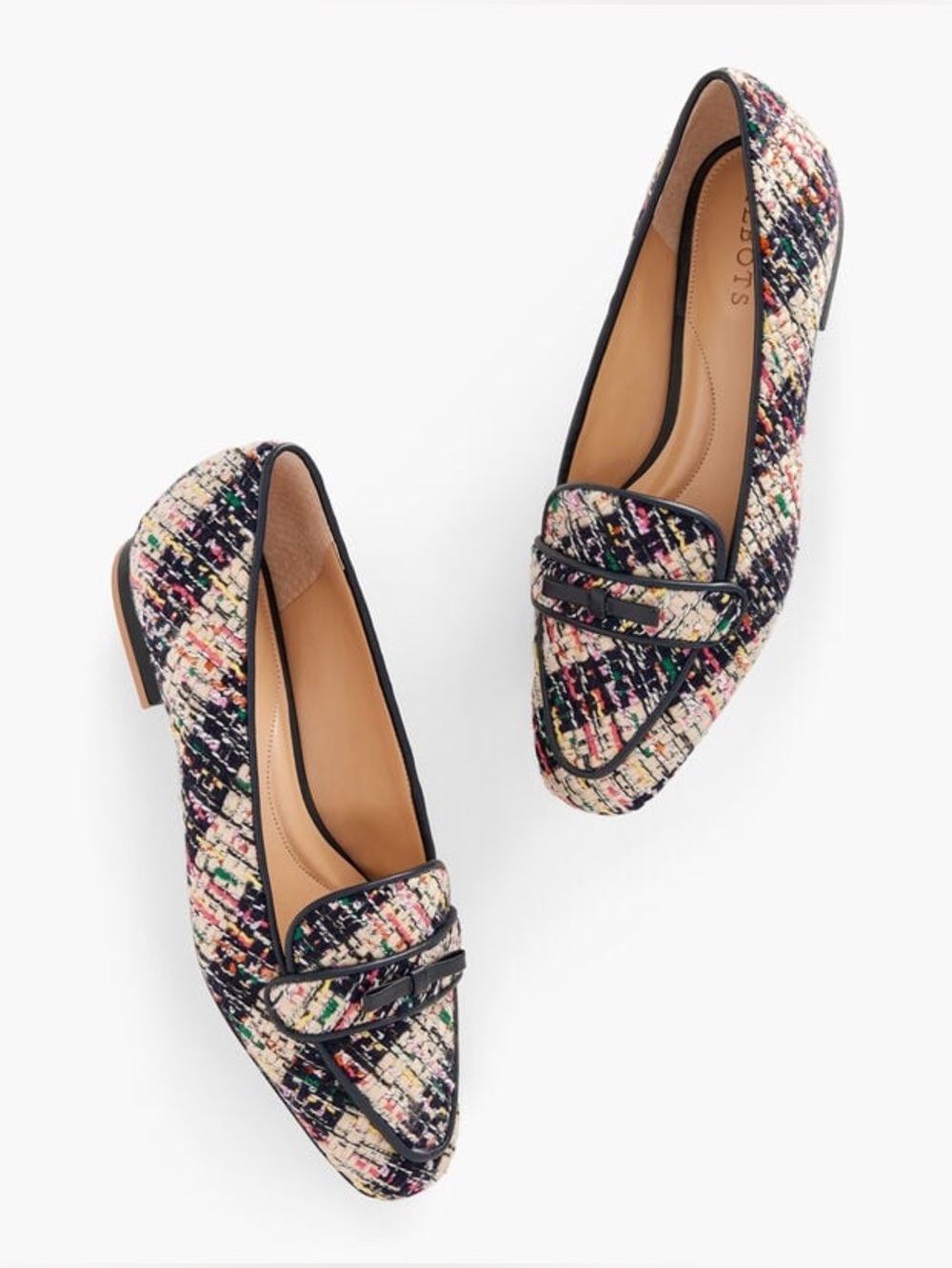 Talbots Jane Cafe Tweed Bow Flats Loafers Shoes Preppy Navy Blue Multi 7.5